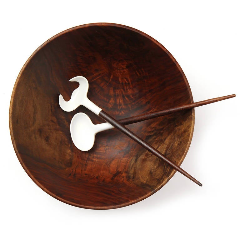 Scandinavian Modern Sculptural Teak Salad Servers For Sale