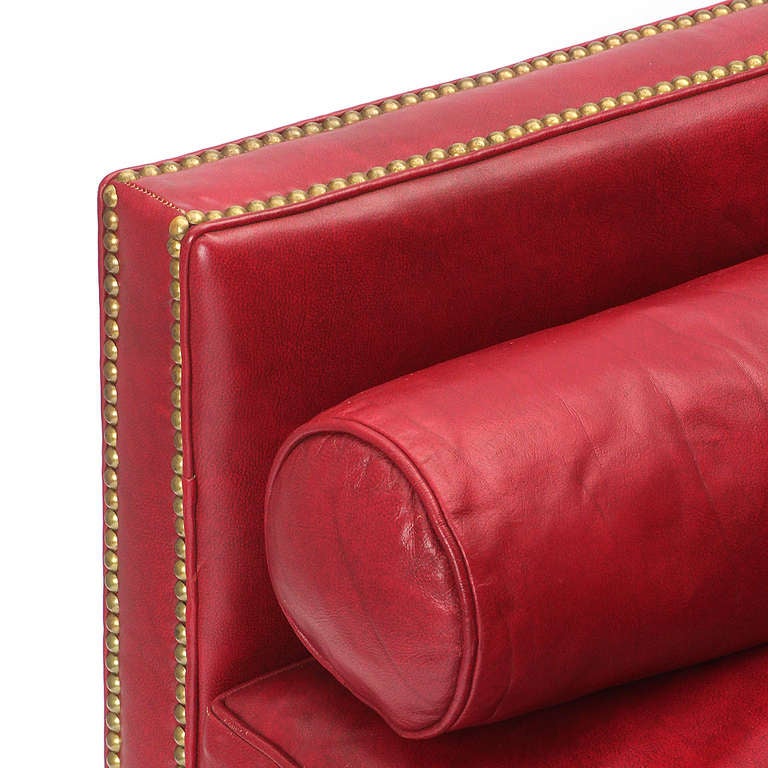 Red Leather Sofa In Good Condition In Sagaponack, NY
