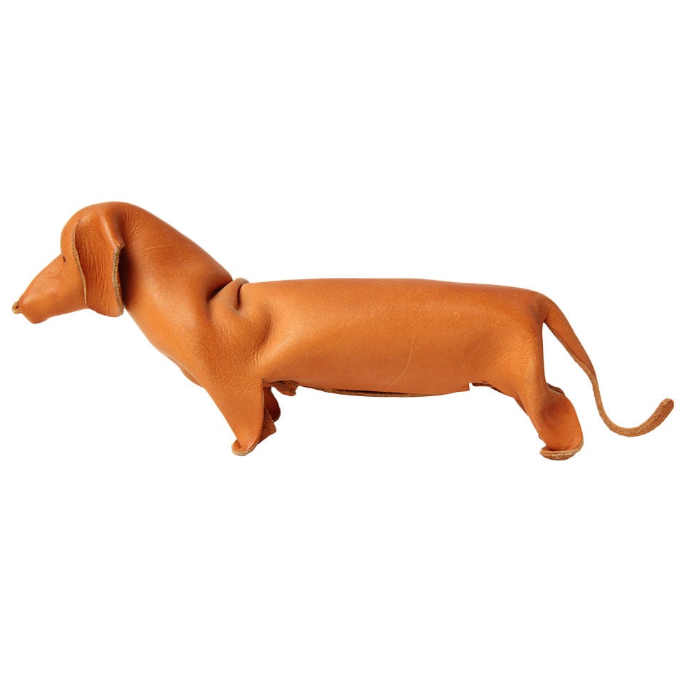Folded Leather Dachshund Sculpture by Deru