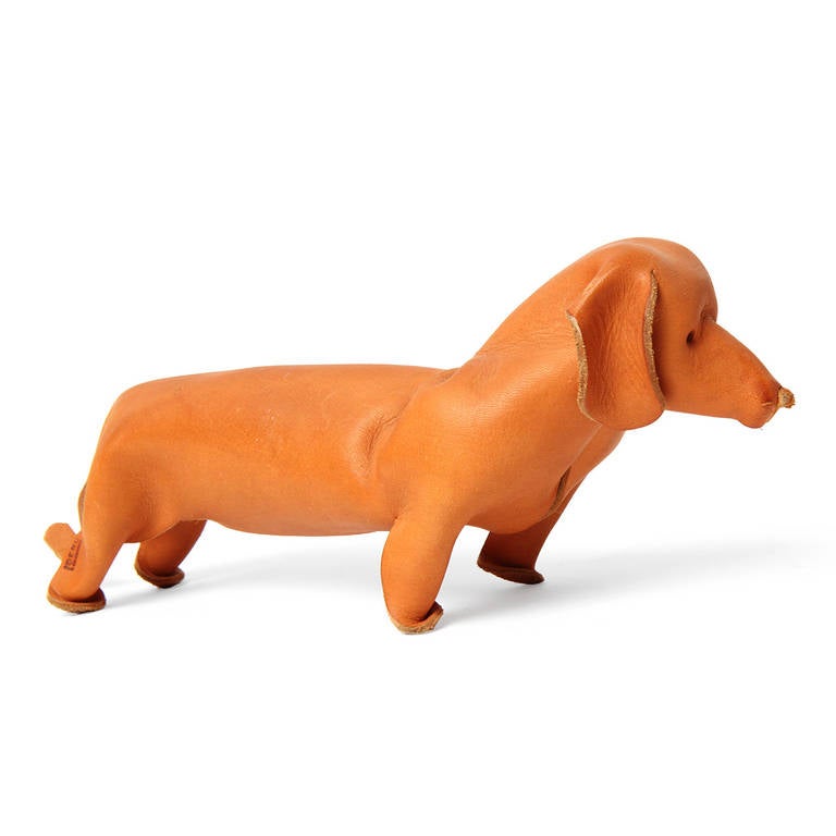 German Folded Leather Dachshund Sculpture by Deru
