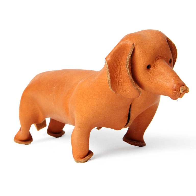 Mid-20th Century Folded Leather Dachshund Sculpture by Deru