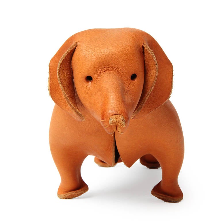 Folded Leather Dachshund Sculpture by Deru 1