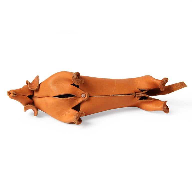 Folded Leather Dachshund Sculpture by Deru 3