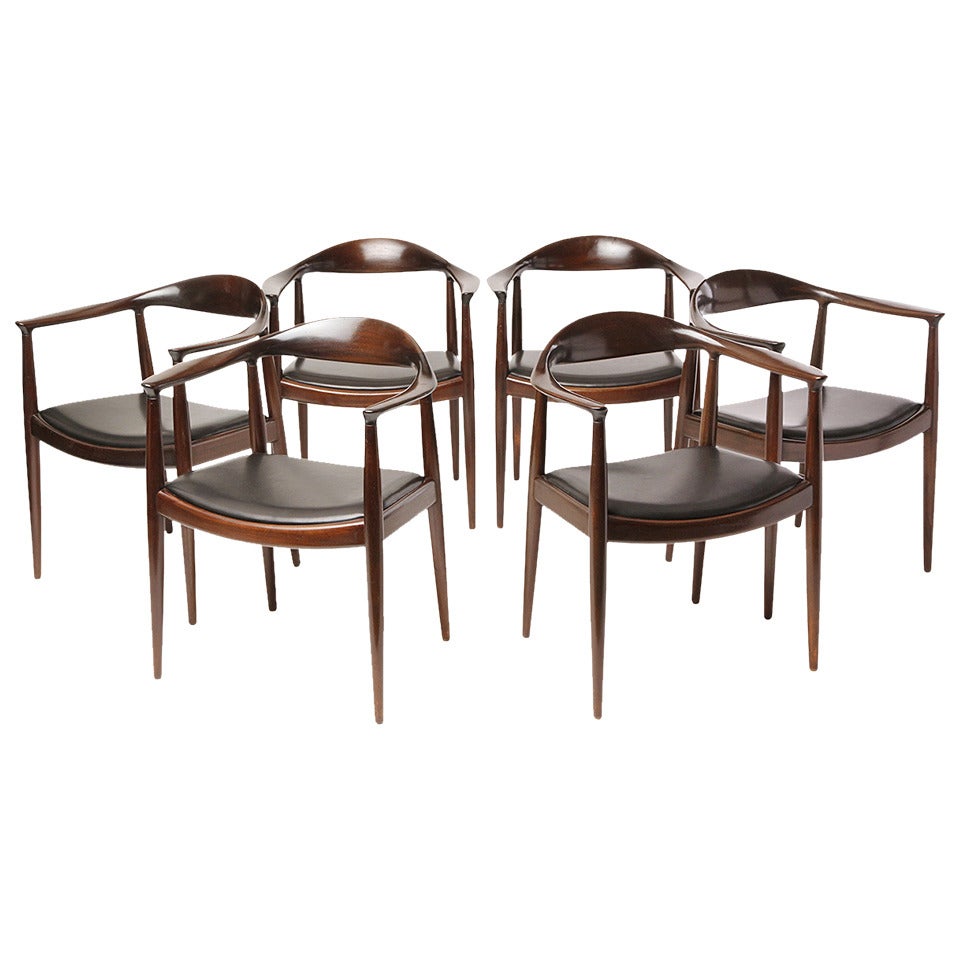 Mahogany Round Chairs by Hans J. Wegner