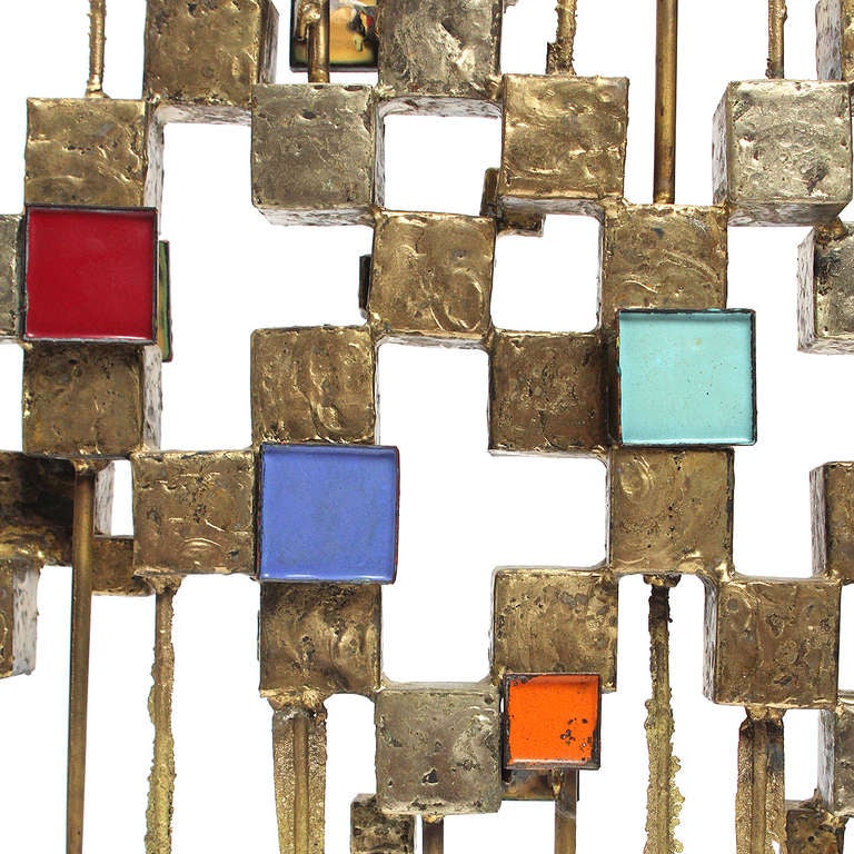 Bronze And Enamel Sculpture Screen By Edgar Tafur In Good Condition In Sagaponack, NY