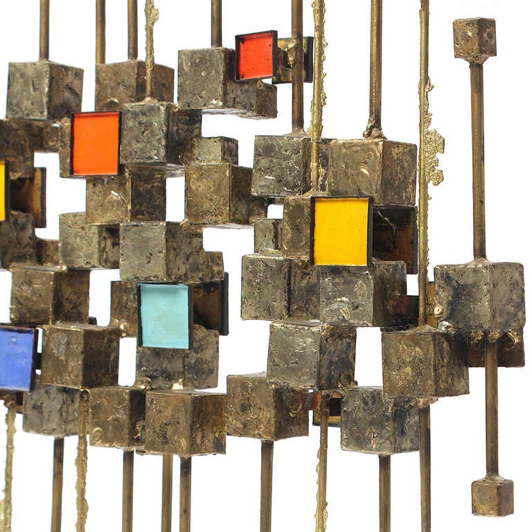 Mid-20th Century Bronze And Enamel Sculpture Screen By Edgar Tafur