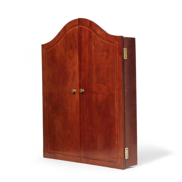 Mid-Century Modern Dart Board Set Housed in a Well-Constructed Wall-Mounted Walnut Case