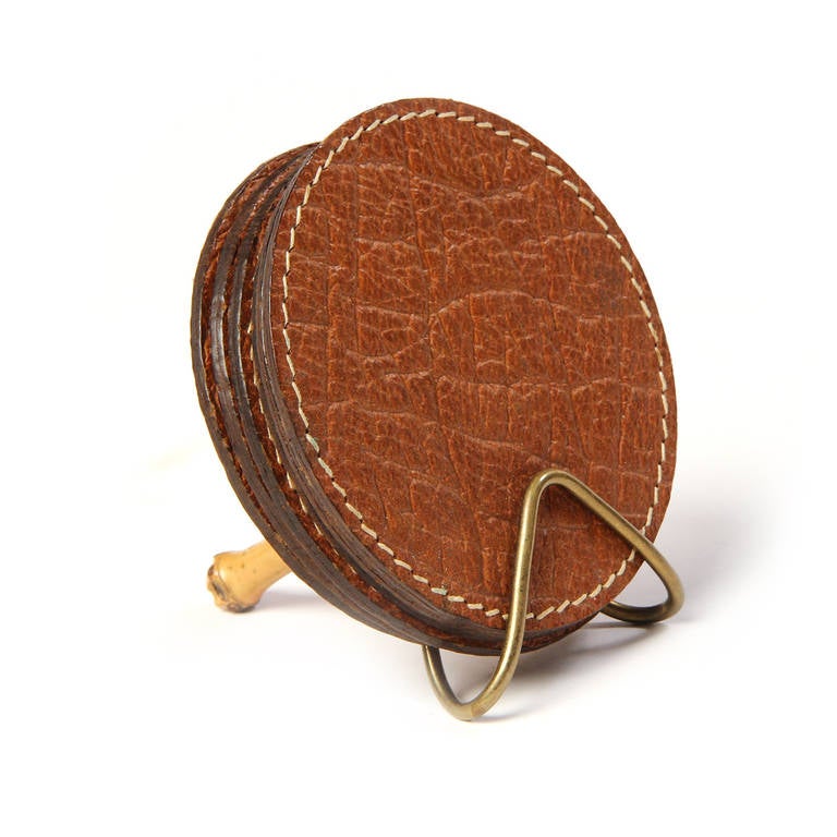 Impeccably Crafted Set of Six Hand-Stitched Leather Coaster Group by Carl Aubock 2