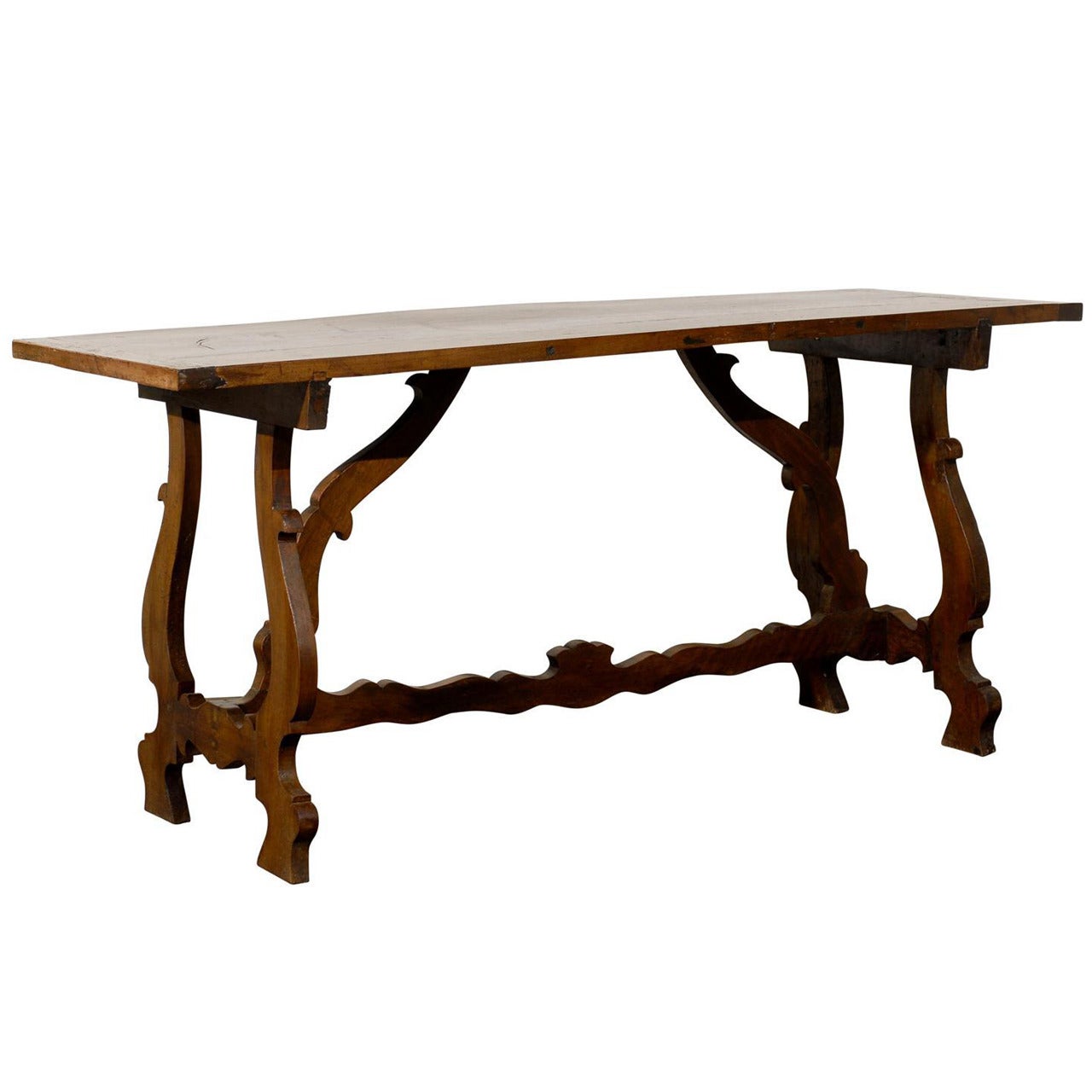 Spanish Baroque Style Walnut Table with Stretcher from the Late 19th Century