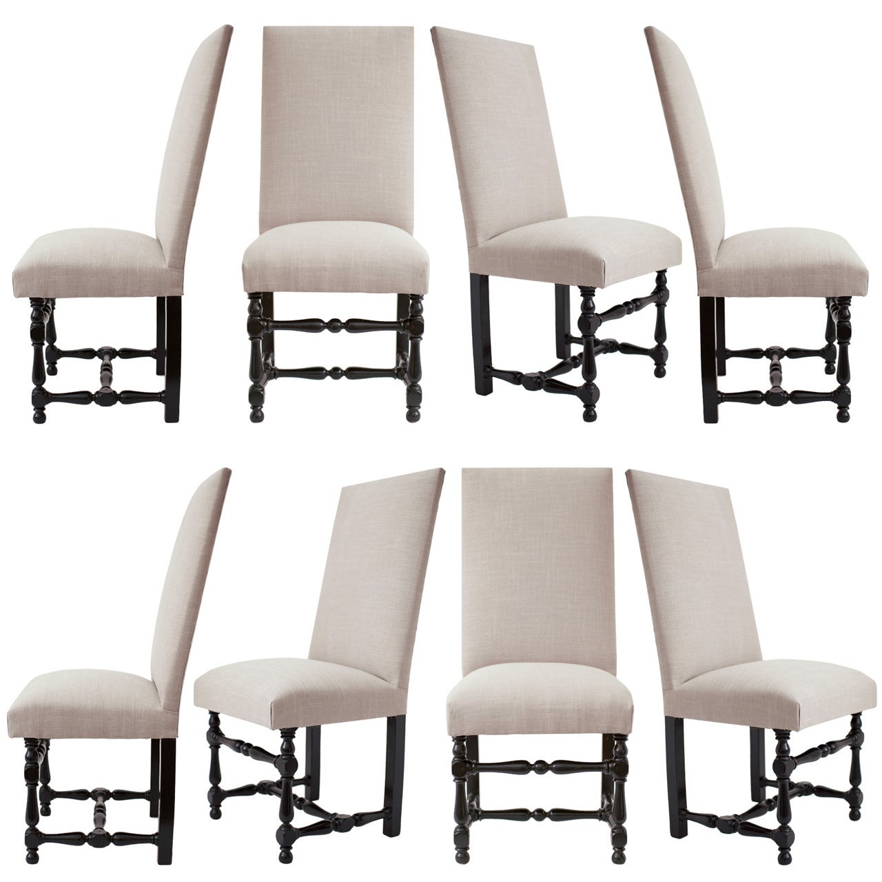 French Louis XIII Set of 8 Dining Chairs