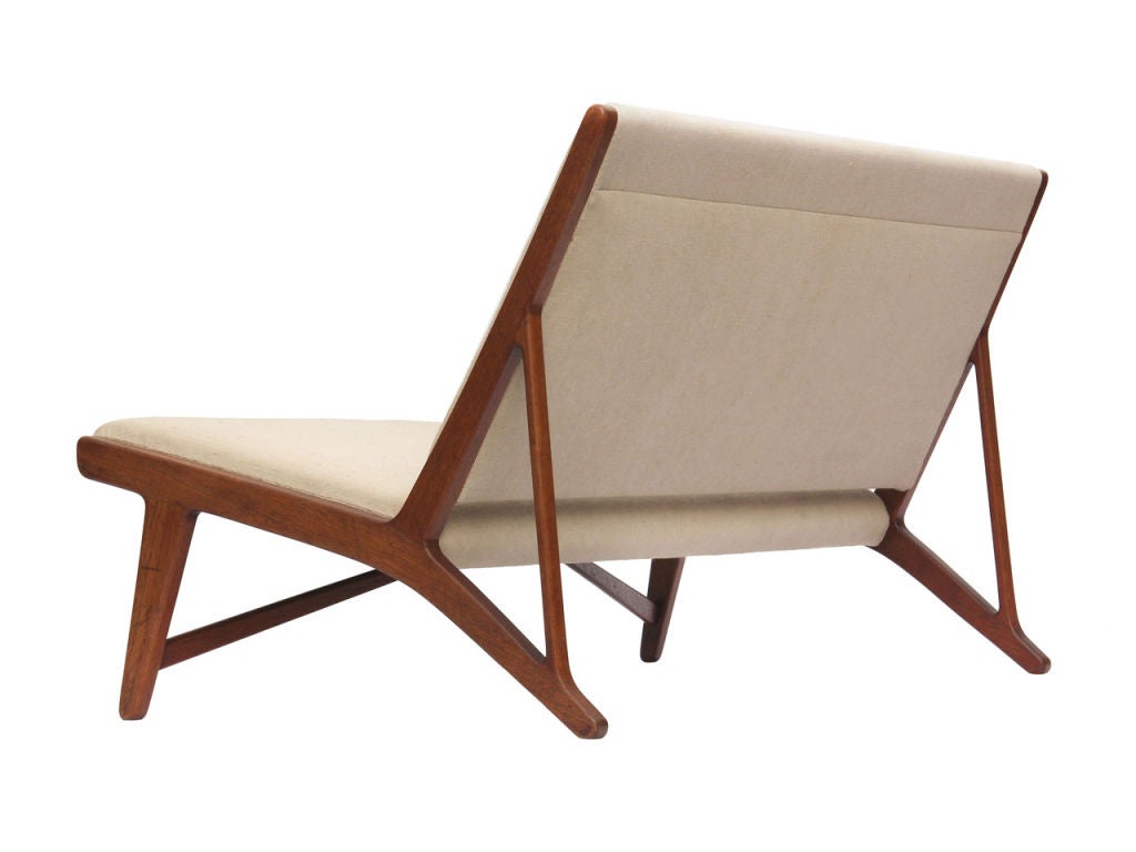 Teak teak and linen settee by Hans Wegner