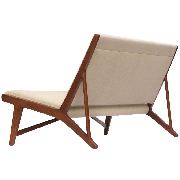 teak and linen settee by Hans Wegner