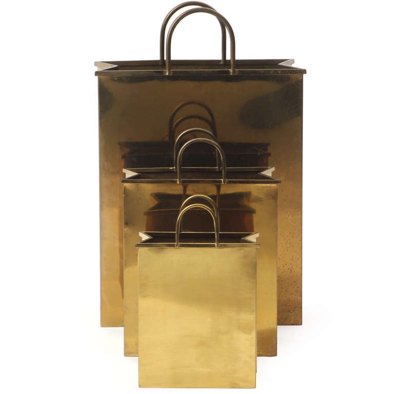 Italian Brass Shopping Bags In Good Condition In Sagaponack, NY