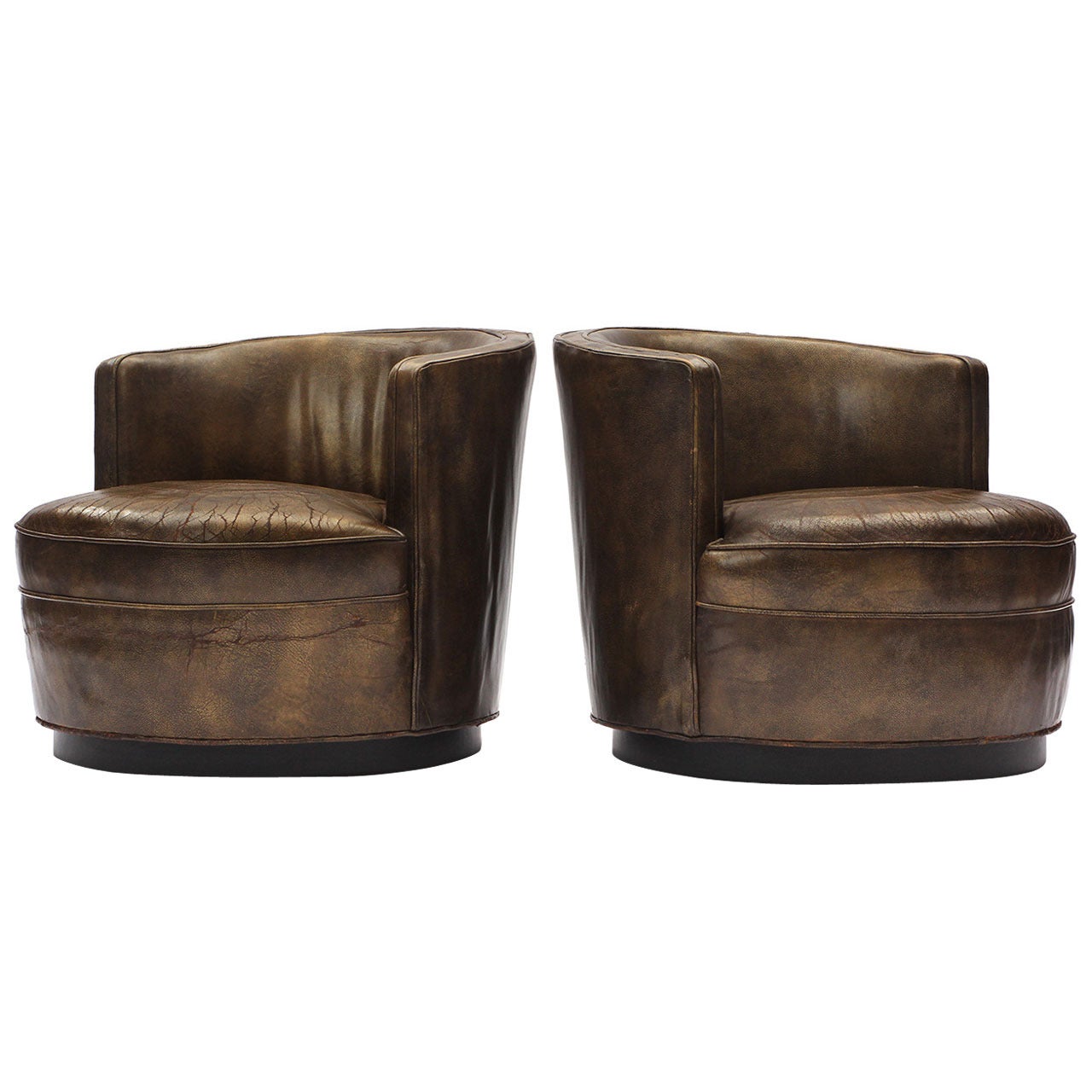 Superb Leather Barrel-Back Chairs By Edward Wormley