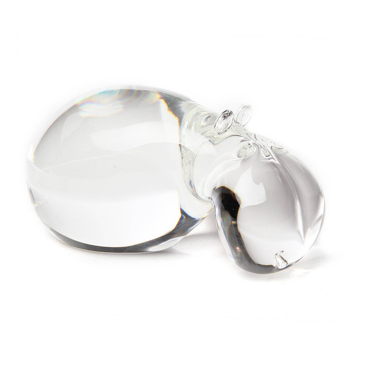 A delightful and beautifully crafted handblown crystal sculpture of a hippopotamus.