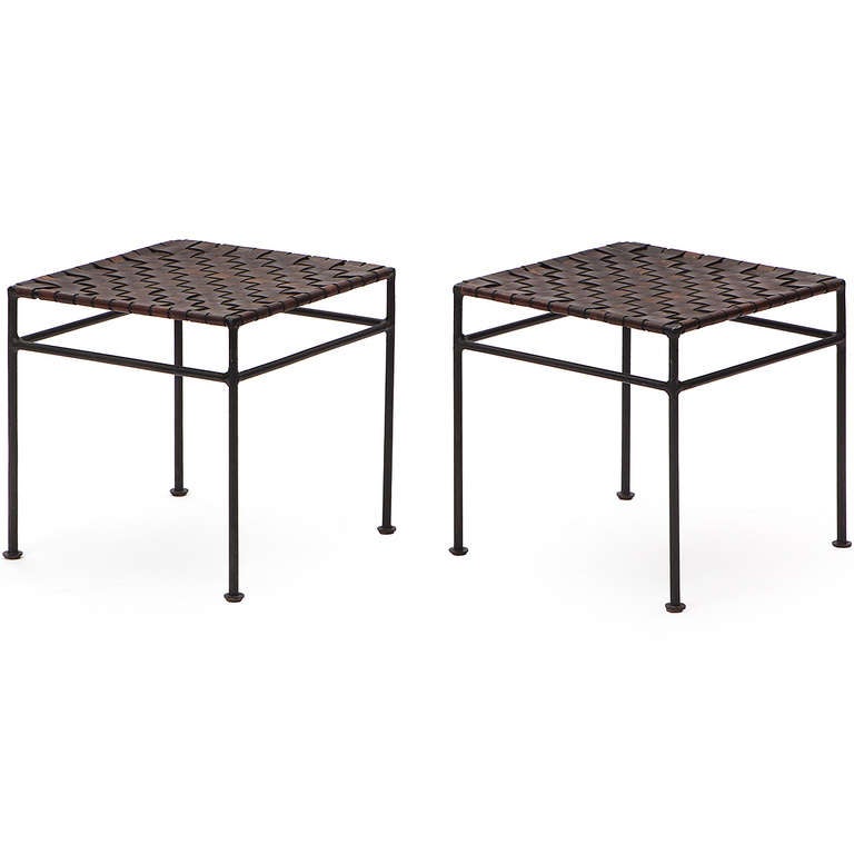 Mid-Century Modern Iron and Leather Stools by Swift And Monell