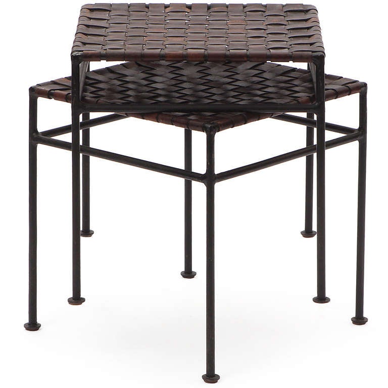 Iron and Leather Stools by Swift And Monell In Good Condition In Sagaponack, NY