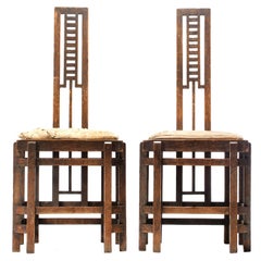 1920s Pair of Modernist Ladder Back Chairs Attributed to Josef Urban