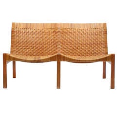 Oak and Cane Bench by Larsen and Madsen