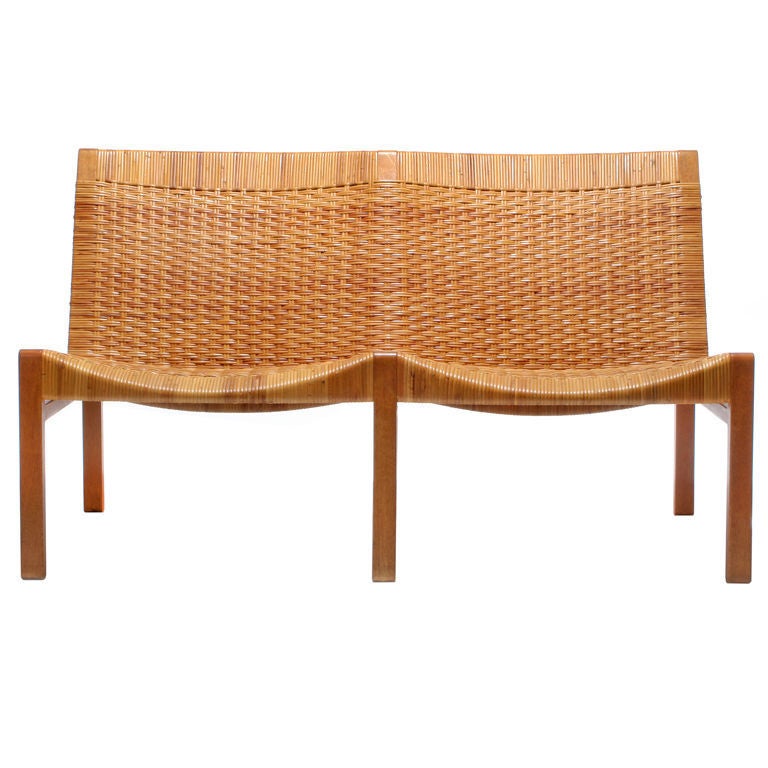 Oak and Cane Bench by Larsen and Madsen