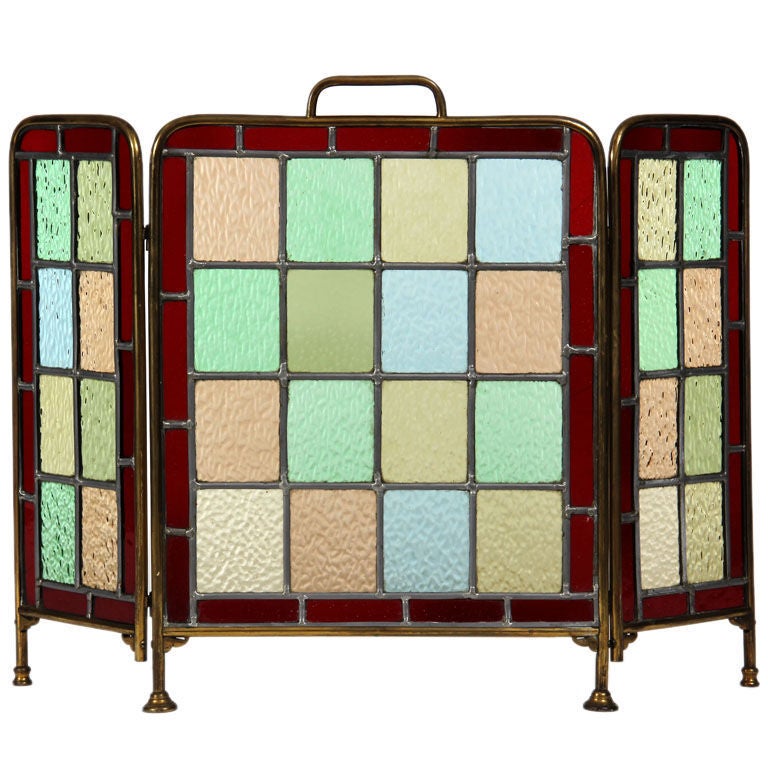 Petite Stained Glass Firescreen For Sale