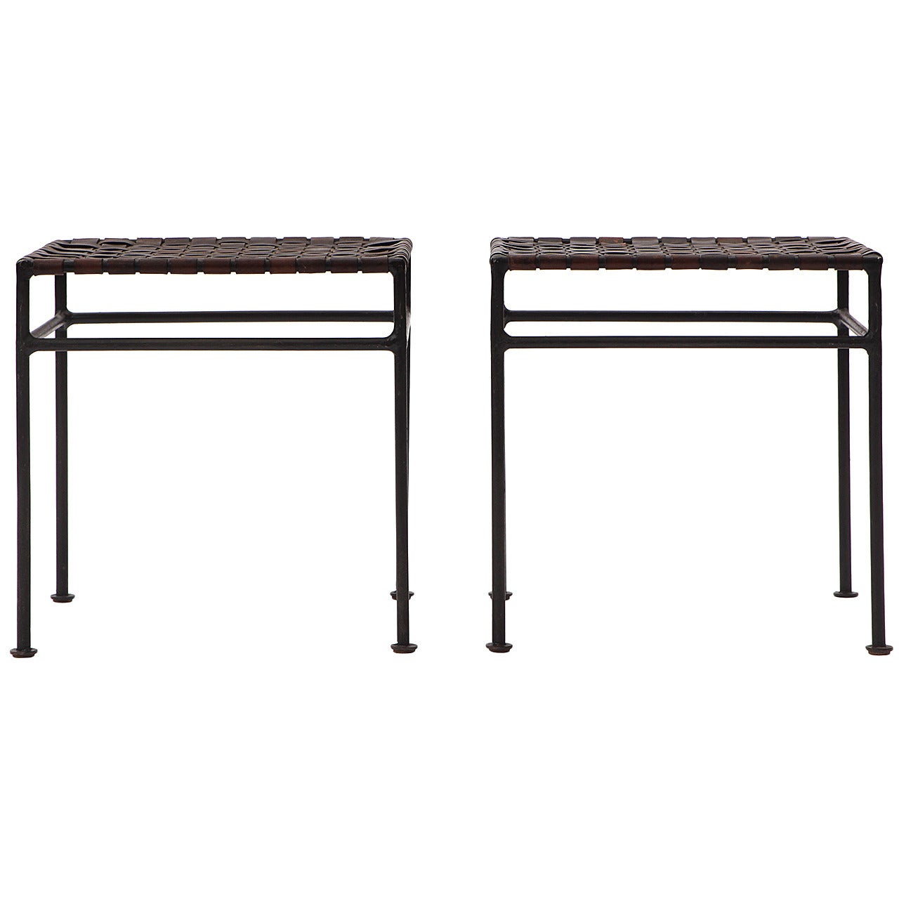 Iron and Leather Stools by Swift And Monell
