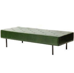 Green Leather Bench by Florence Knoll
