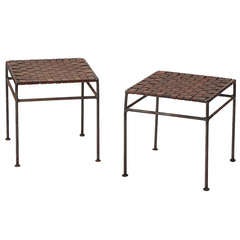 Retro Wrought Iron And Leather Stools Attributed To Swift & Monell