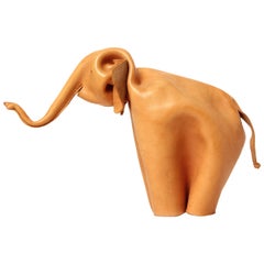 Folded Leather Elephant Sculpture by Deru