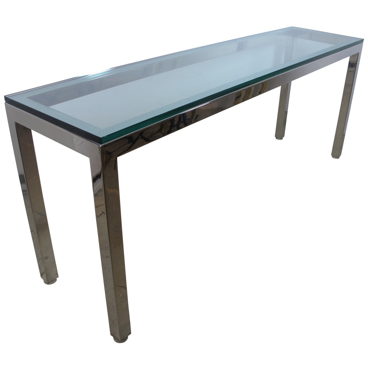 Long Polished Steel and Glass Console Tale by Pace