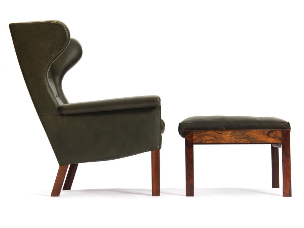 Mid-20th Century Wing Lounge and Ottoman by Hans Wegner