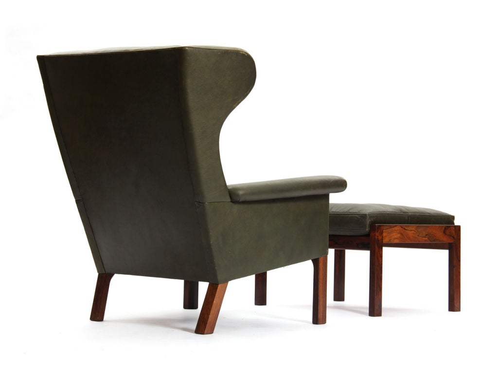 Leather Wing Lounge and Ottoman by Hans Wegner