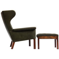 Vintage Wing Lounge and Ottoman by Hans Wegner