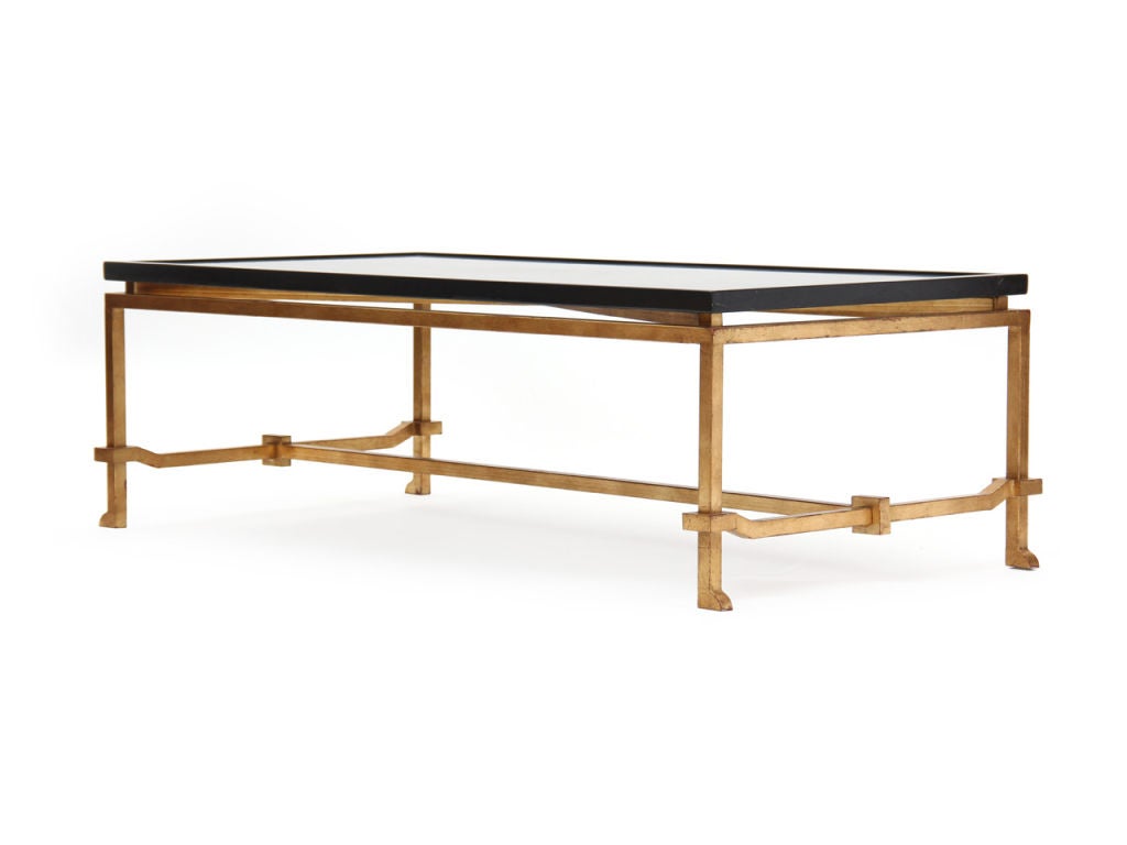 gilded gold low table with black slate top