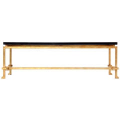 gilded gold low table with black slate top