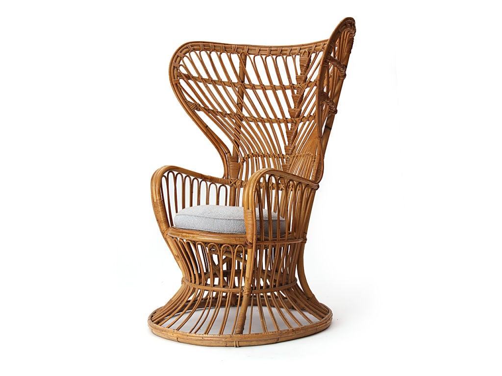 Bamboo high-back lounge chair designed by Ponti for the interior of the luxury cruise ship 