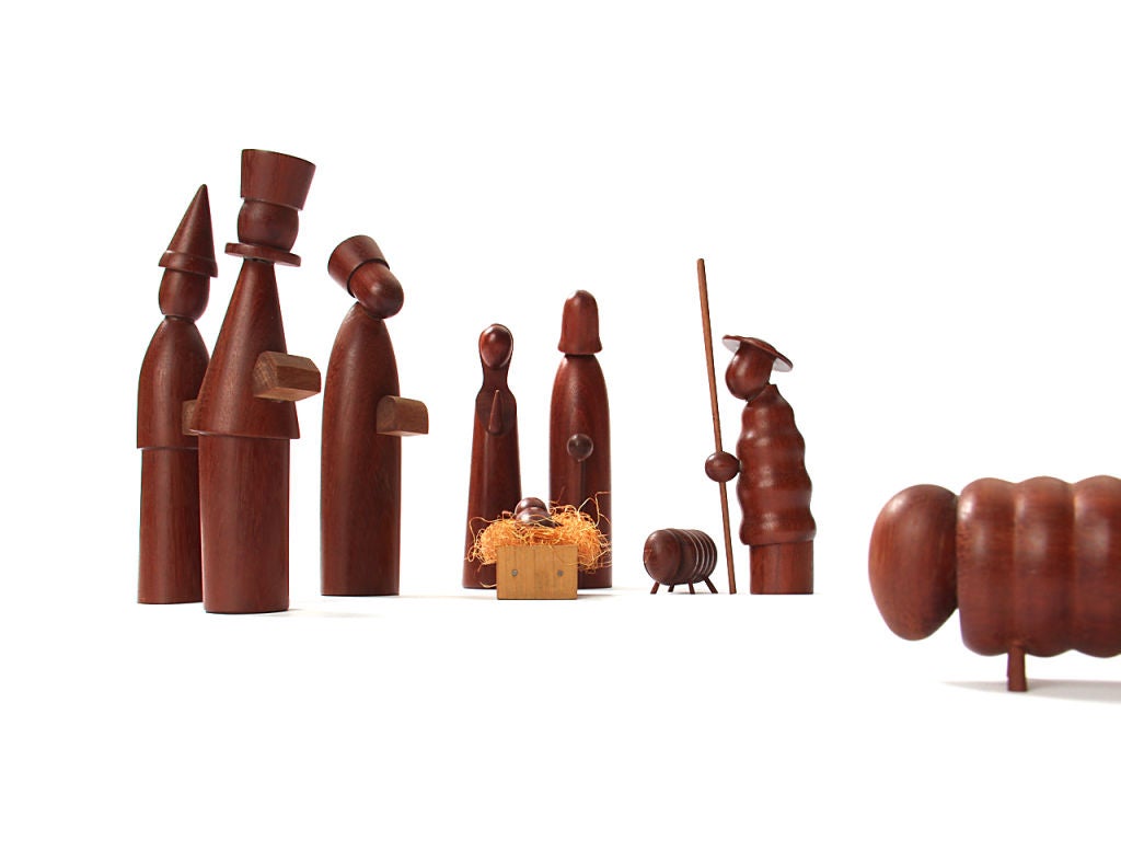 teak nativity creche