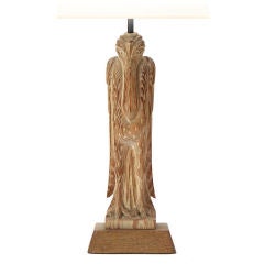 Vintage carved oak pelican table lamp by Heifetz
