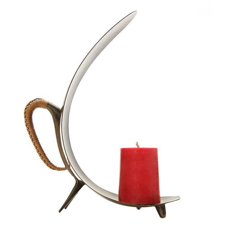 Brass and Cane Candle Holder by Carl Aubock