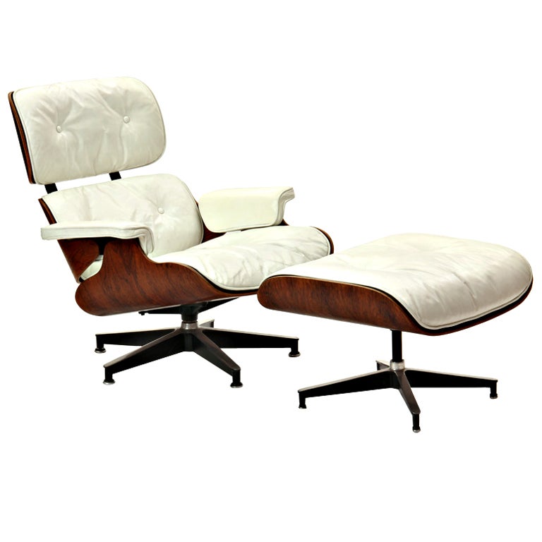 White Leather Lounge By Charles Eames