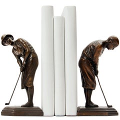 Used Bronze Golf Sculpture Bookends by Edwin Everett Codman