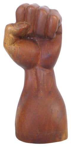 Raised Fist Sculpture of Hand-Carved Wood