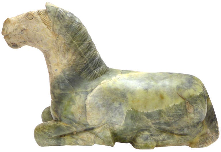 Pair of Green Onyx Seated-Horse Statues 3