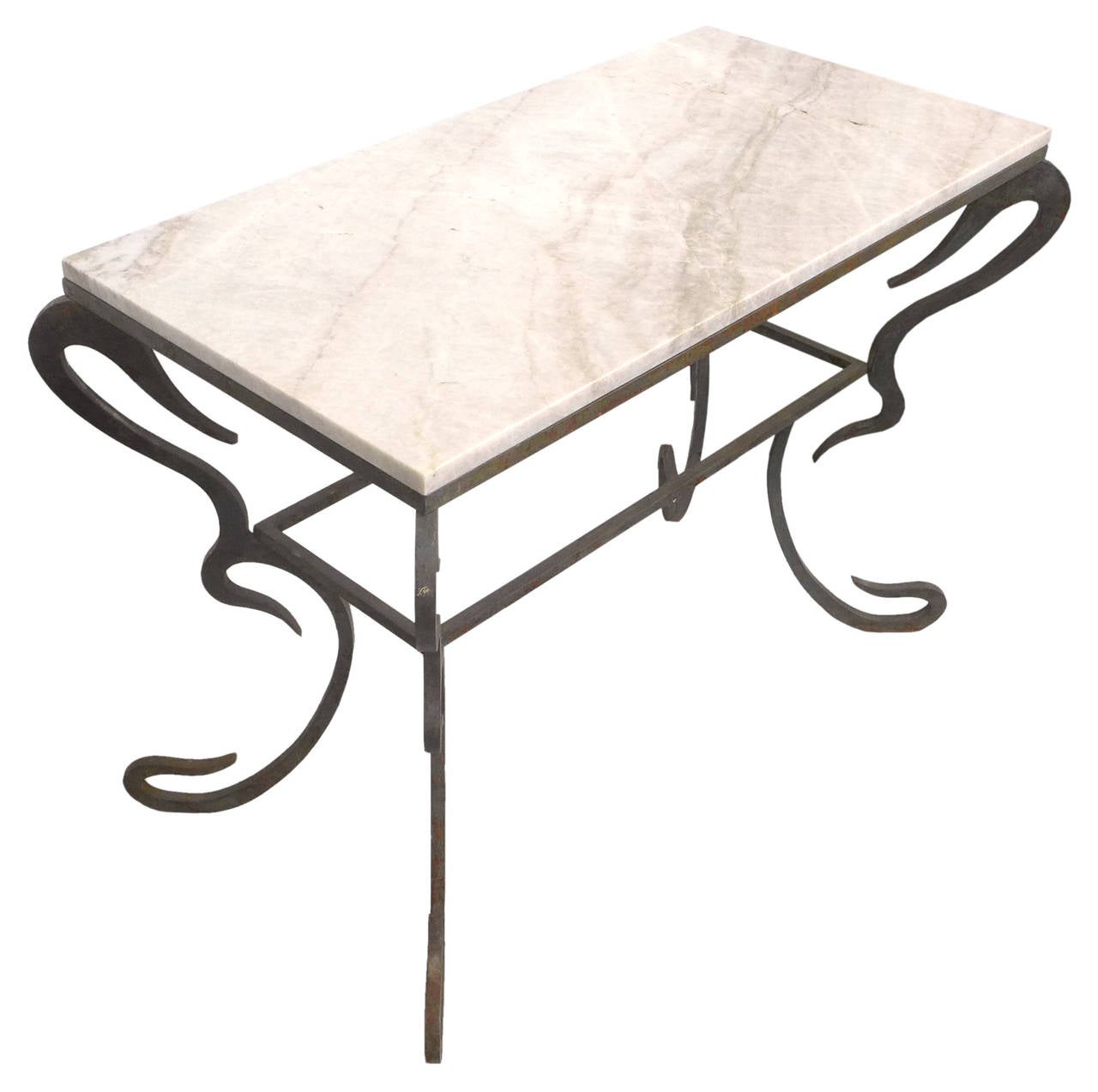 Art Nouveau Cut-Steel and Quartzite Console Table For Sale