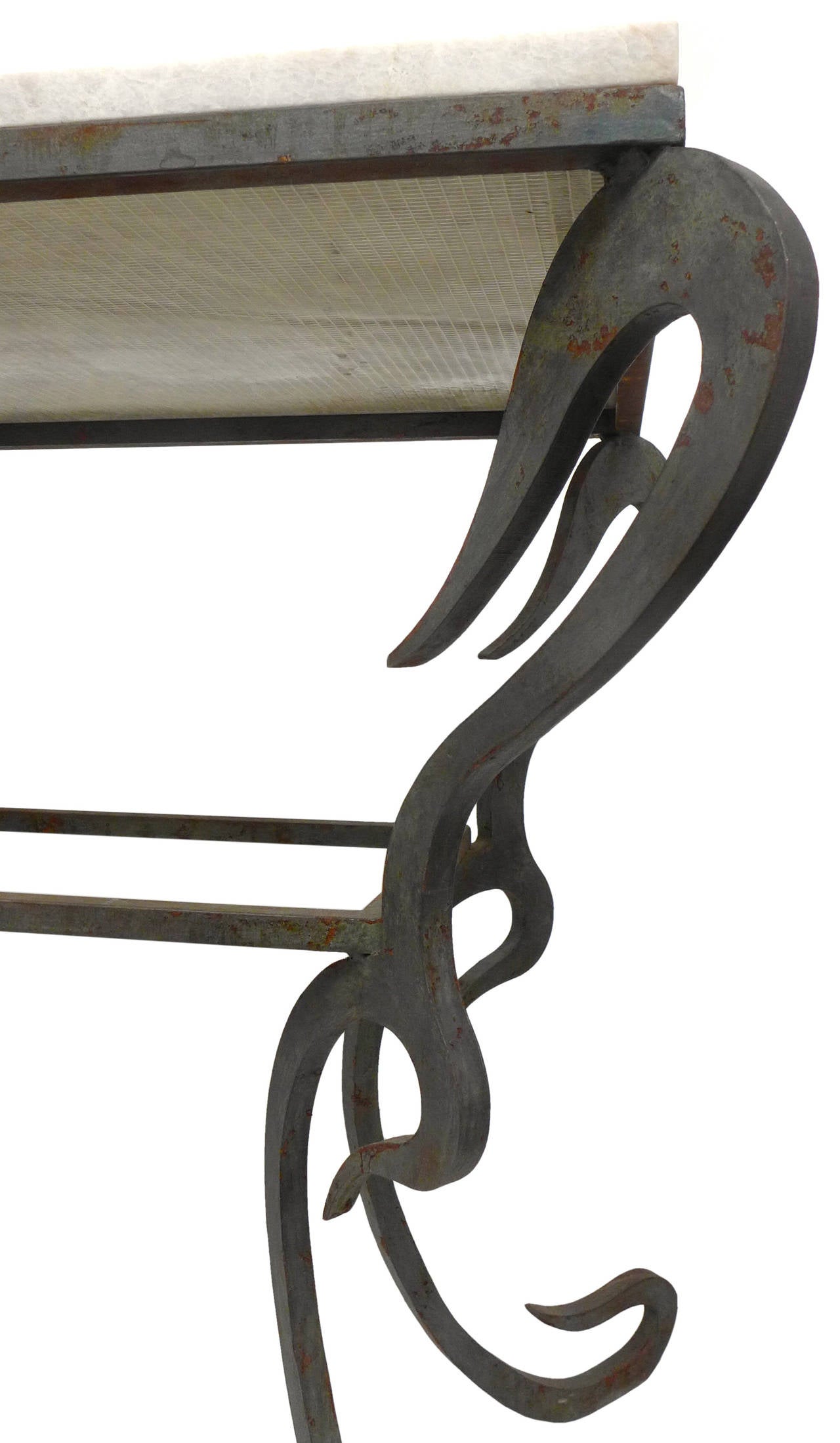 American Cut-Steel and Quartzite Console Table For Sale