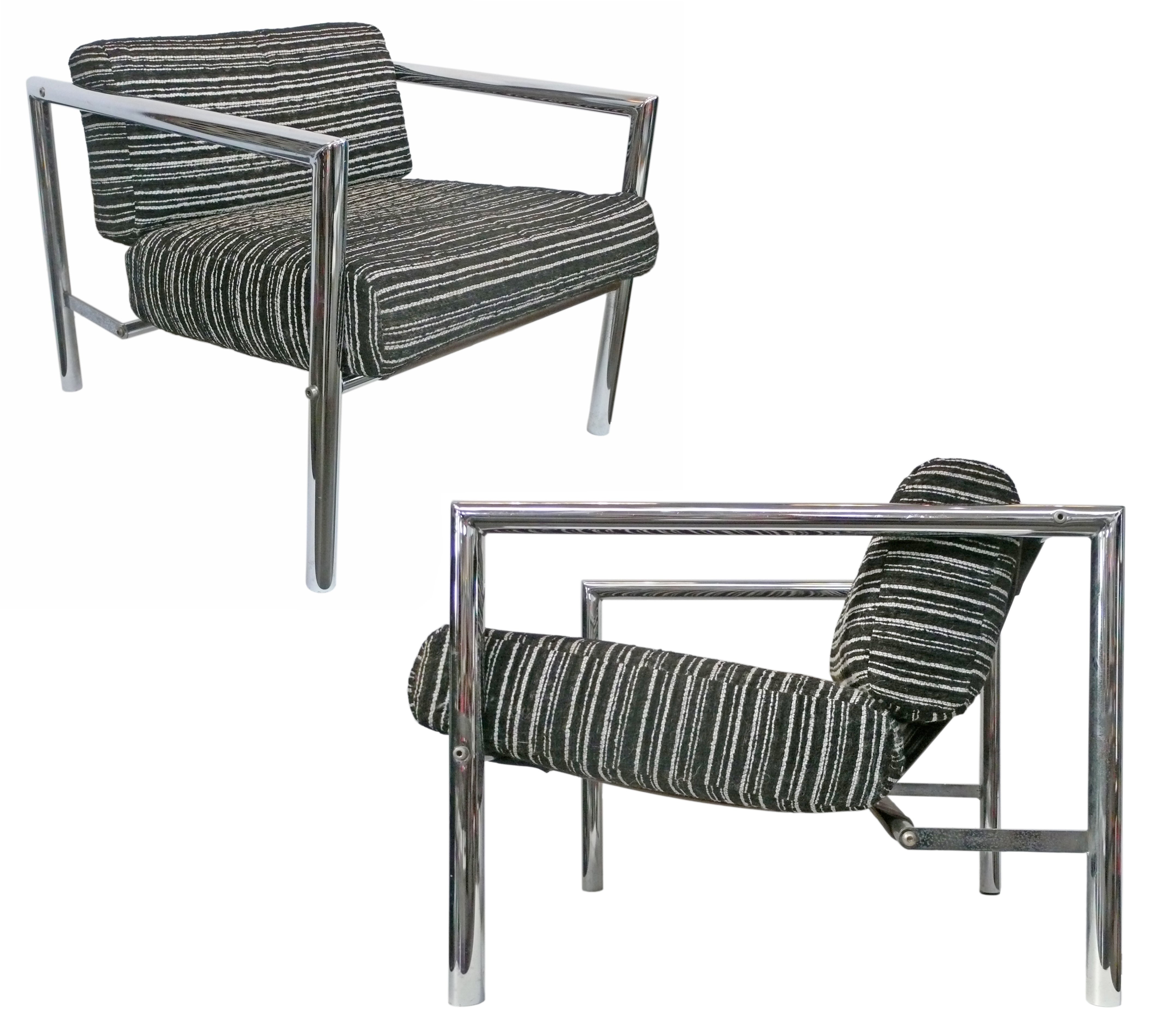 Fantastic Pair of 1970's Chrome Lounge Chairs by Jonathan Ginat for A.I.C.