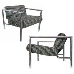 Fantastic Pair of 1970's Chrome Lounge Chairs by Jonathan Ginat for A.I.C.