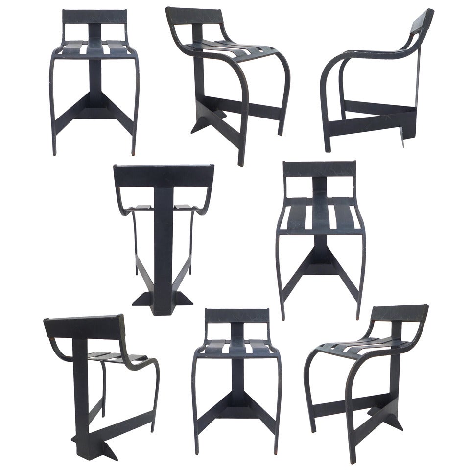 Set of 8 Welded Steel Modernist Outdoor Chairs