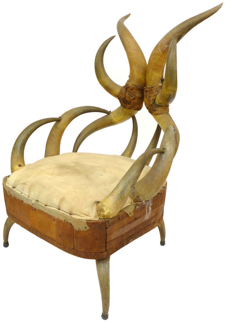 Spectacular Turn of the Century Horn Chair In Good Condition In Los Angeles, CA