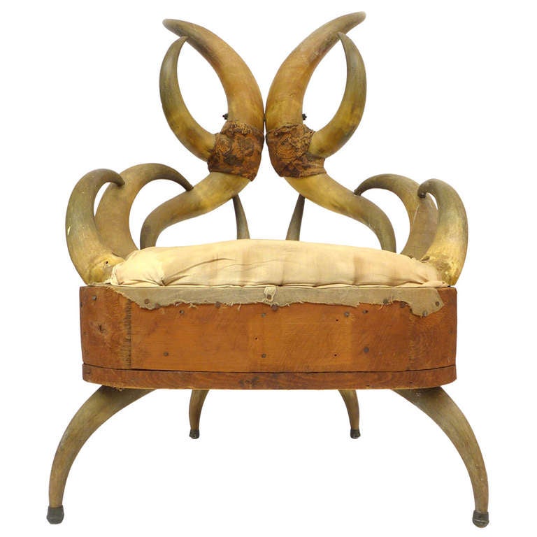 An exceptional example of American horn furniture.  Extremely sculptural and surreal in form.  Retains remnant swatches of original upholstery at the back. Piece is signed in pencil on the bottom, 